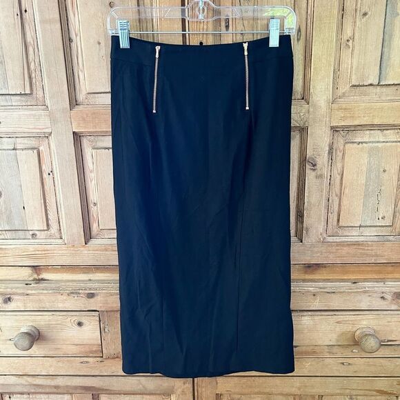Kit And Ace Black Midi Pencil Skirt Wool Blend Zip Front Slit Office Womens Sz 4 - Picture 1 of 9